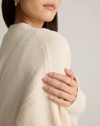 Mongolian Cashmere Fisherman Boxy Cropped Cardigan Sweater - US 3929