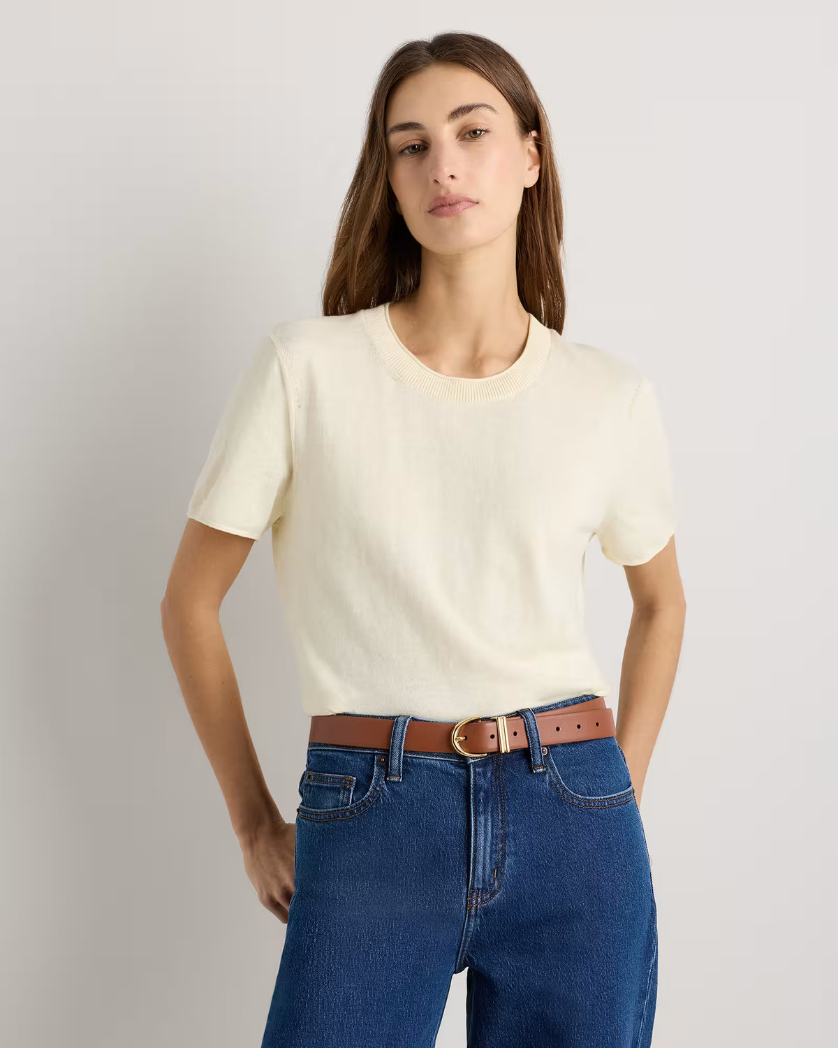 Lightweight Cotton Cashmere Relaxed Sweater Tee - US 9885