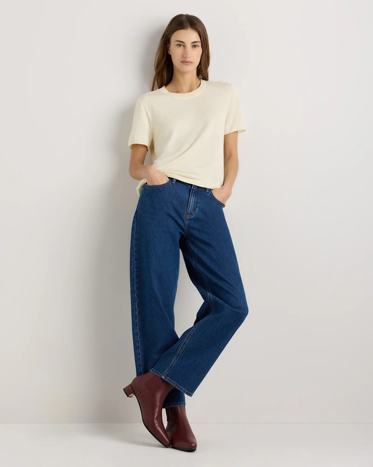 Lightweight Cotton Cashmere Relaxed Sweater Tee - US 9885