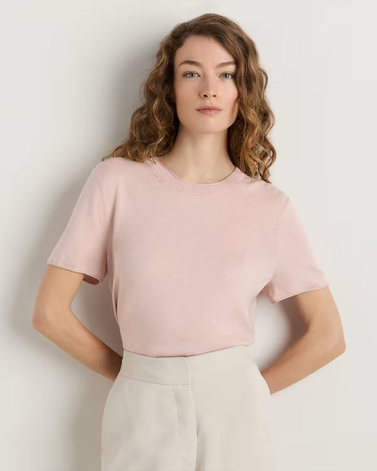 Lightweight Cotton Cashmere Relaxed Sweater Tee - US 3378