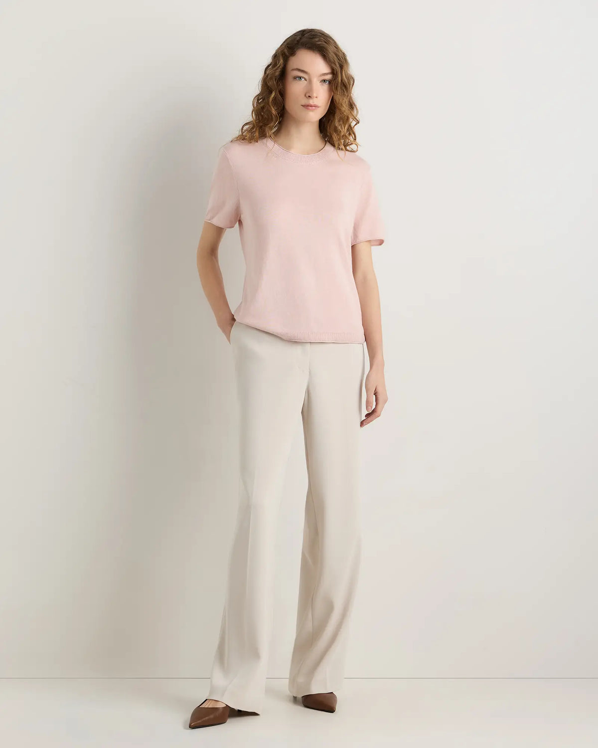Lightweight Cotton Cashmere Relaxed Sweater Tee - US 3378