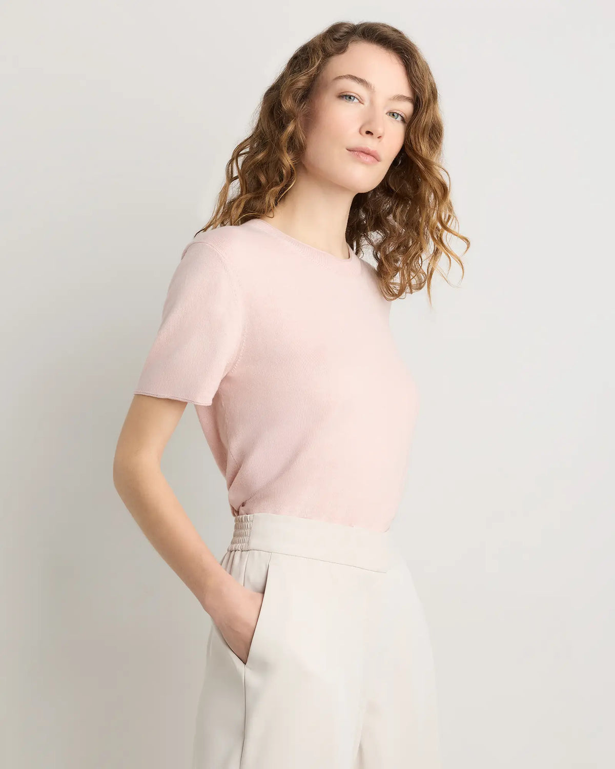 Lightweight Cotton Cashmere Relaxed Sweater Tee - US 3378