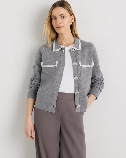 Australian Merino Wool Crochet Trim Sweater Jacket - US 4697