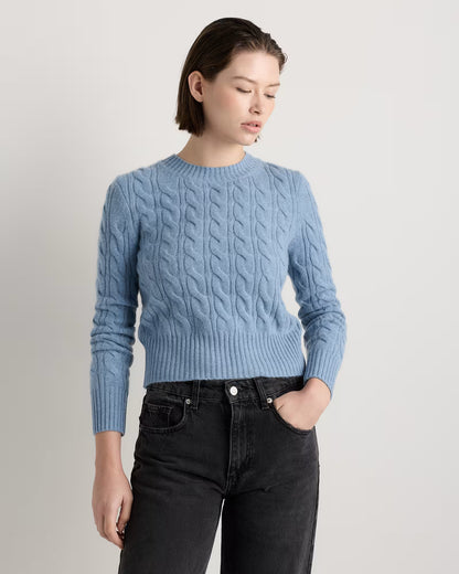 Mongolian Cashmere Shrunken Cable Crewneck Sweater - US 4808