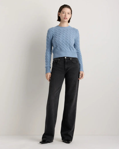 Mongolian Cashmere Shrunken Cable Crewneck Sweater - US 4808