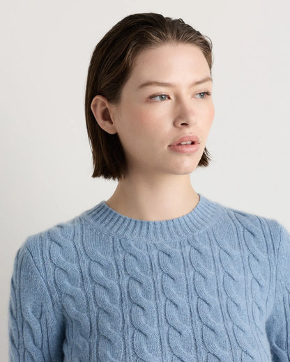 Mongolian Cashmere Shrunken Cable Crewneck Sweater - US 4808
