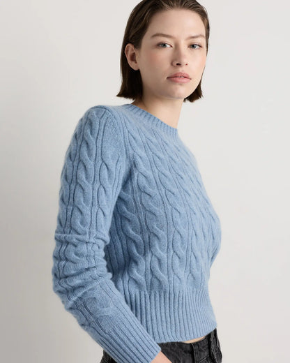 Mongolian Cashmere Shrunken Cable Crewneck Sweater - US 4808