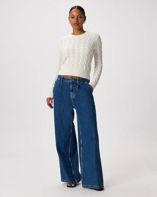 Mongolian Cashmere Shrunken Cable Crewneck Sweater - US 4265