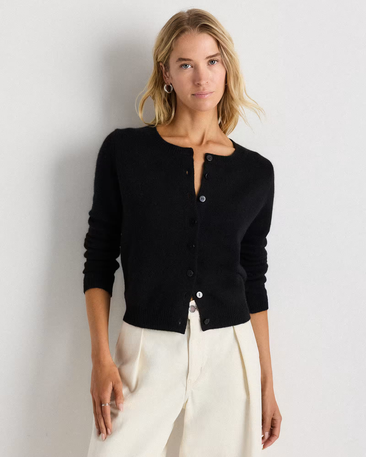 Mongolian Cashmere Cropped Crew Cardigan - US 9580