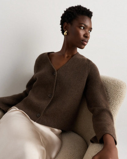 Mongolian Cashmere Structured V-Neck Cardigan - US 0319