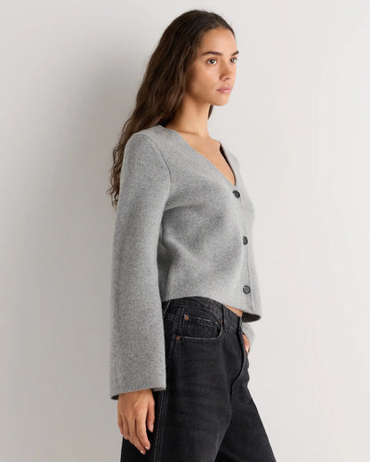 Mongolian Cashmere Structured V-Neck Cardigan - US 4828