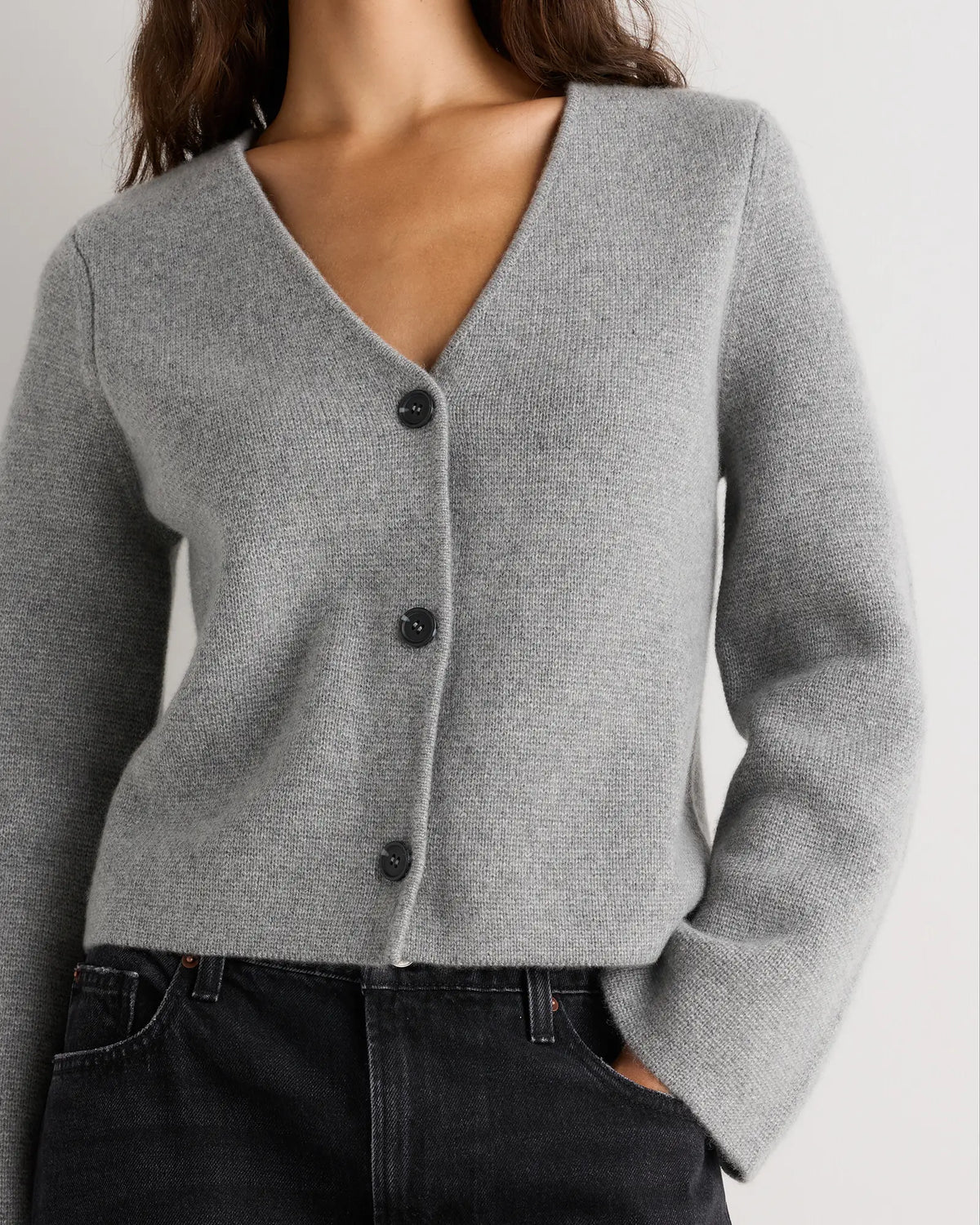 Mongolian Cashmere Structured V-Neck Cardigan - US 4828