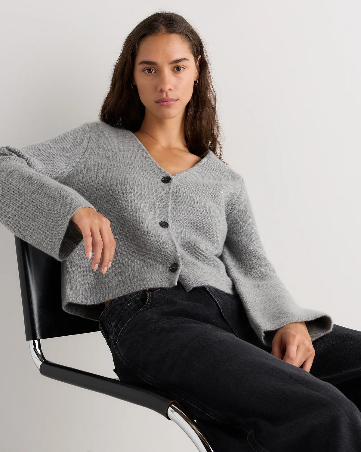 Mongolian Cashmere Structured V-Neck Cardigan - US 4828