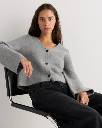 Mongolian Cashmere Structured V-Neck Cardigan - US 4828
