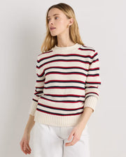 Off White/Navy/Red Variegated Stripe