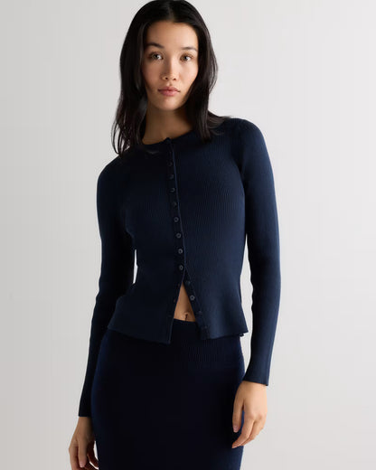 Cotton Cashmere Fitted Ribbed Cardigan - US 7031