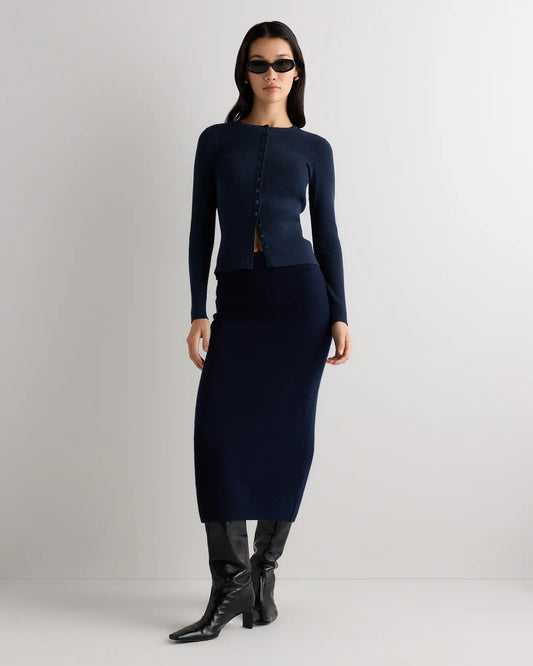Cotton Cashmere Fitted Ribbed Cardigan - US 7031