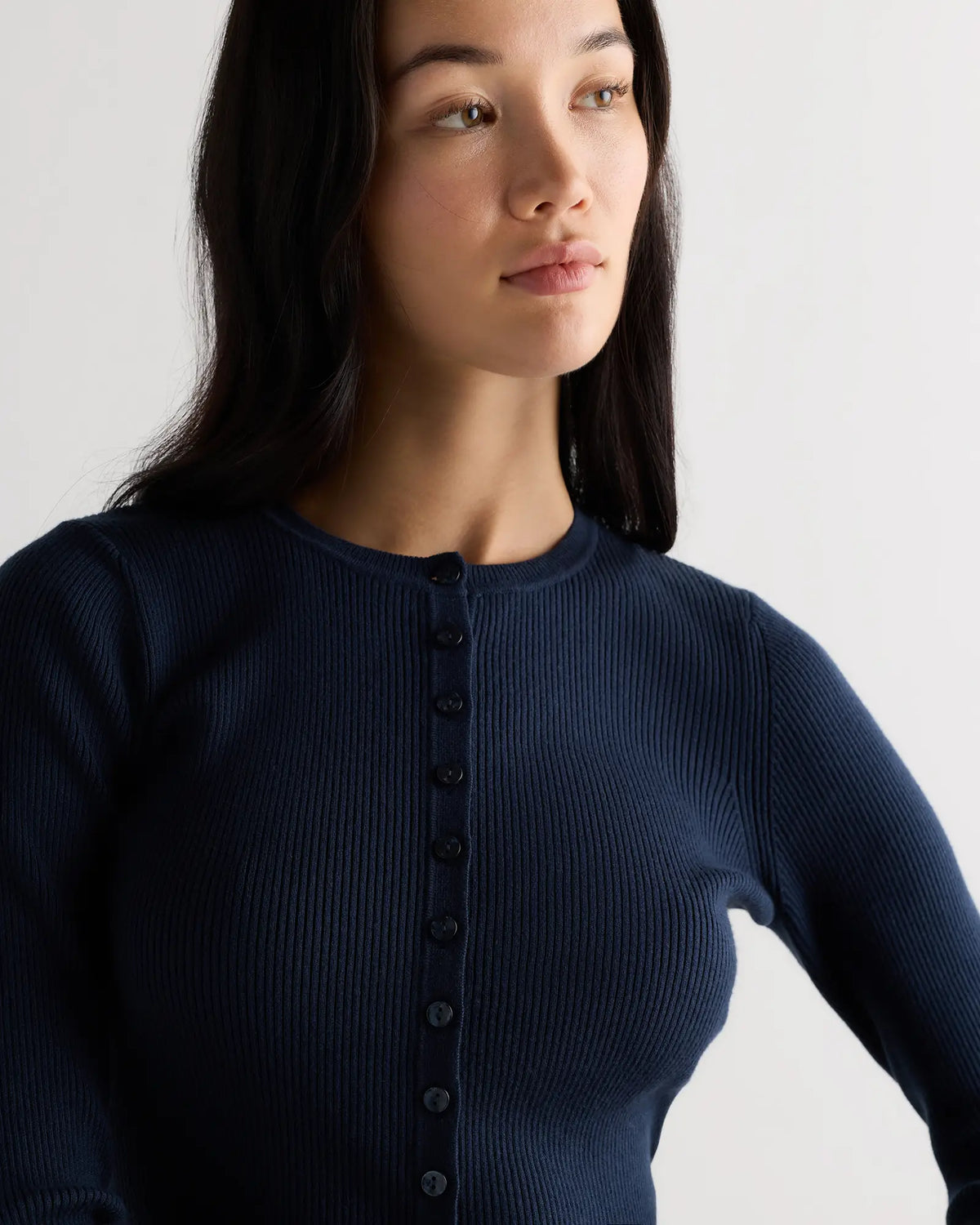 Cotton Cashmere Fitted Ribbed Cardigan - US 7031
