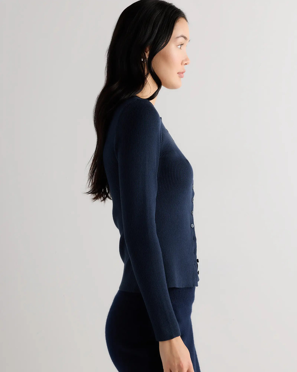 Cotton Cashmere Fitted Ribbed Cardigan - US 7031