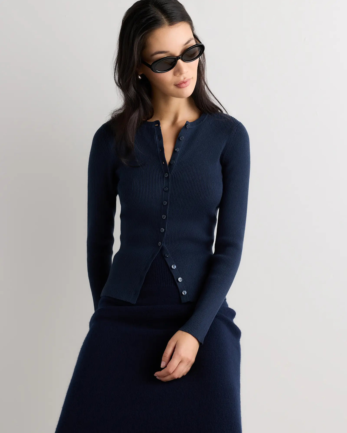 Cotton Cashmere Fitted Ribbed Cardigan - US 7031