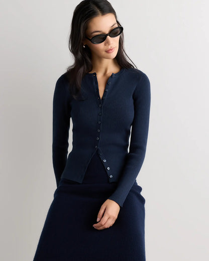 Cotton Cashmere Fitted Ribbed Cardigan - US 7031