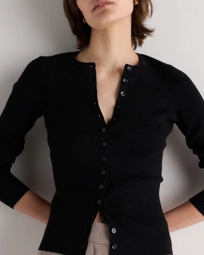 Cotton Cashmere Fitted Ribbed Cardigan - US 4028