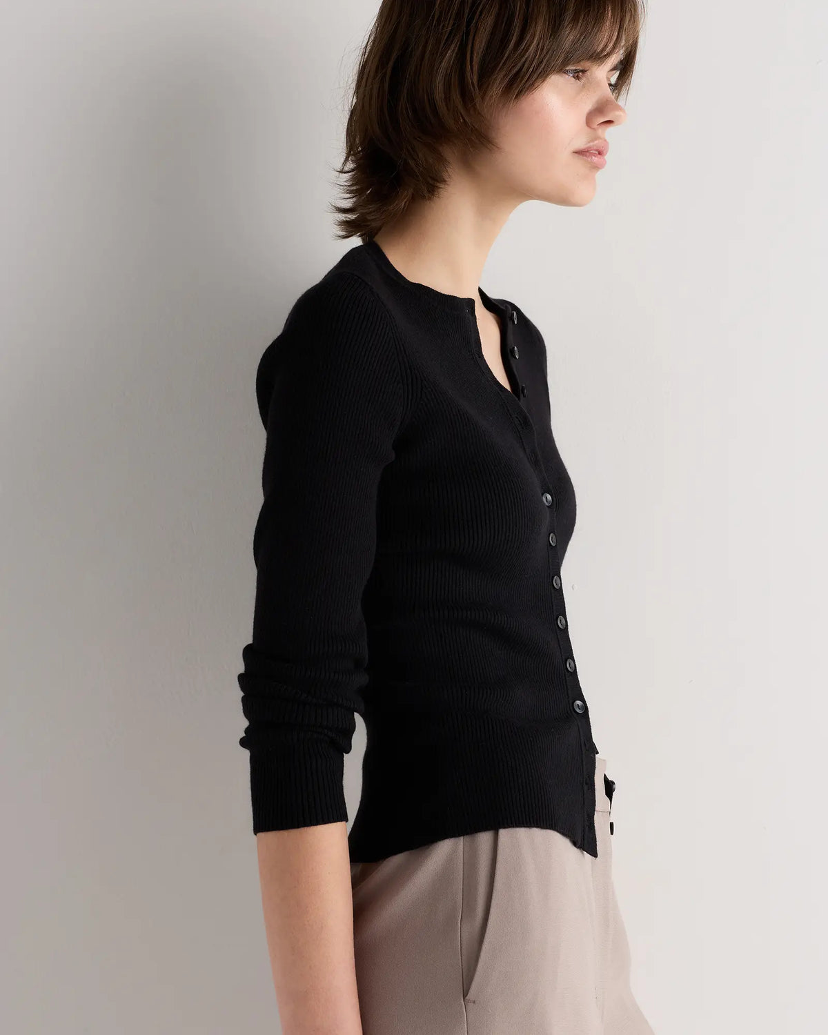 Cotton Cashmere Fitted Ribbed Cardigan - US 4028