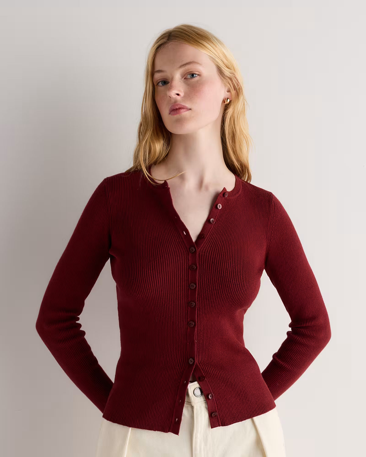 Cotton Cashmere Fitted Ribbed Cardigan - US 5722