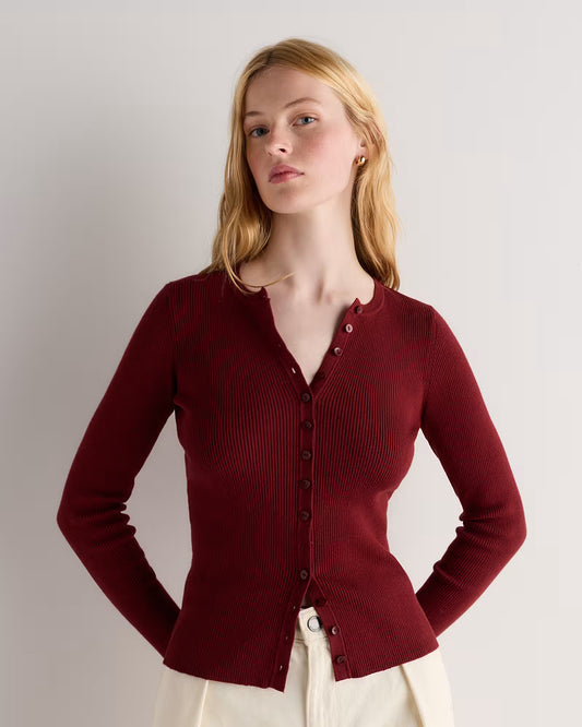 Cotton Cashmere Fitted Ribbed Cardigan - US 5722