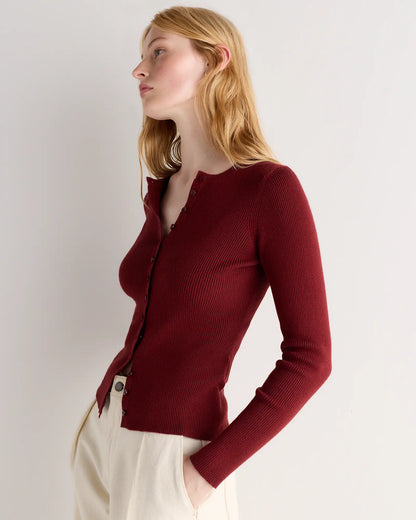 Cotton Cashmere Fitted Ribbed Cardigan - US 5722