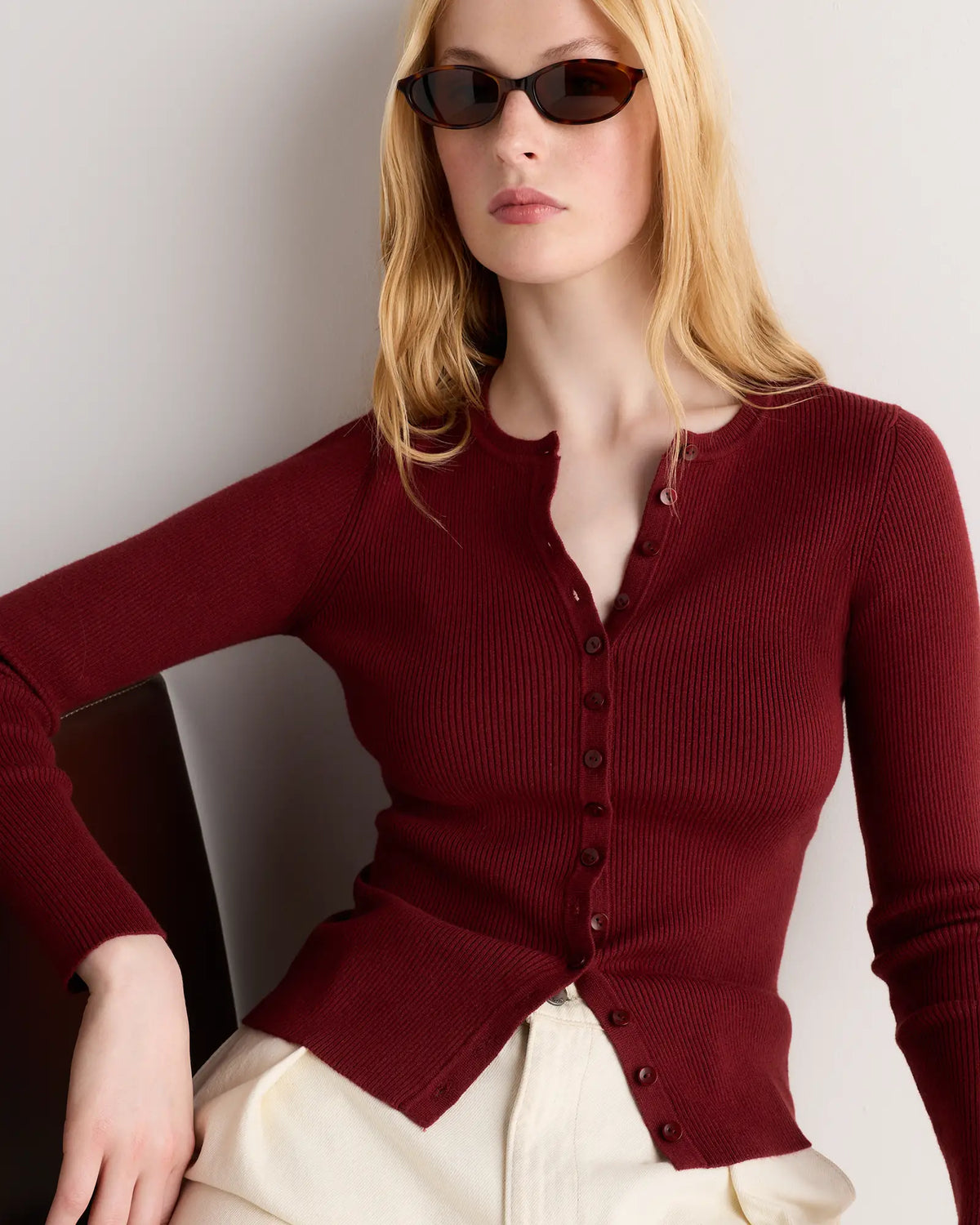 Cotton Cashmere Fitted Ribbed Cardigan - US 5722