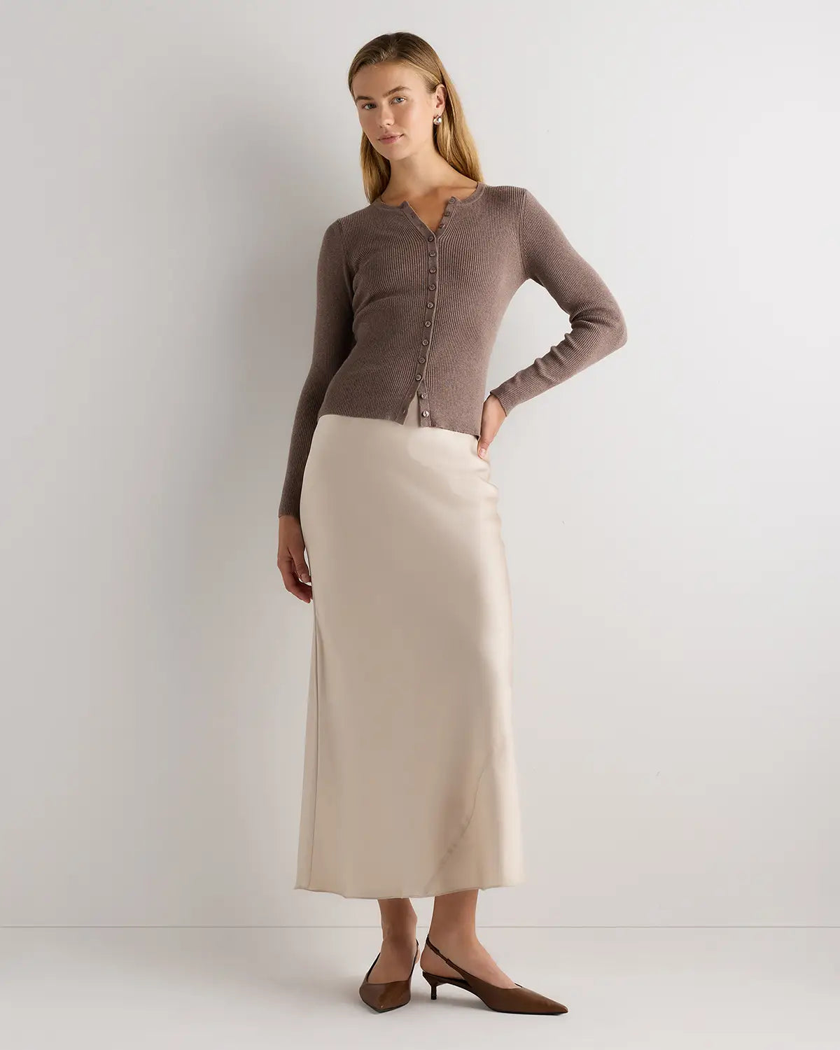 Cotton Cashmere Fitted Ribbed Cardigan - US 4933