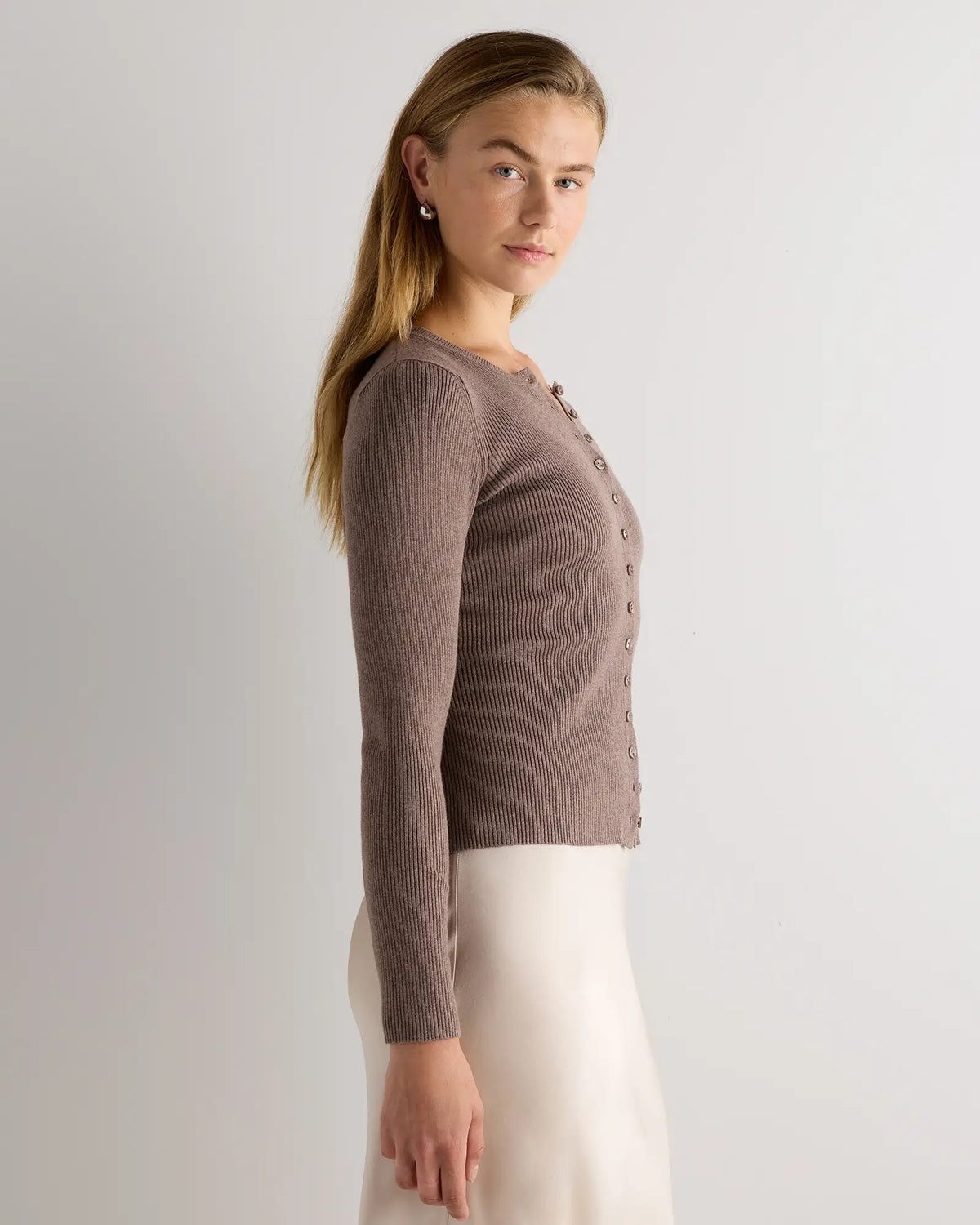 Cotton Cashmere Fitted Ribbed Cardigan - US 4933