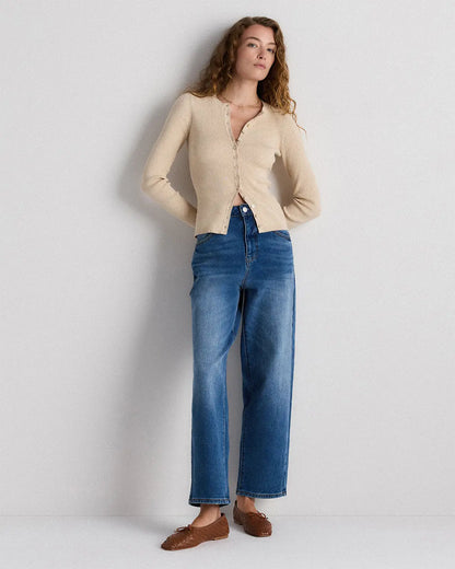 Cotton Cashmere Fitted Ribbed Cardigan - US 5327