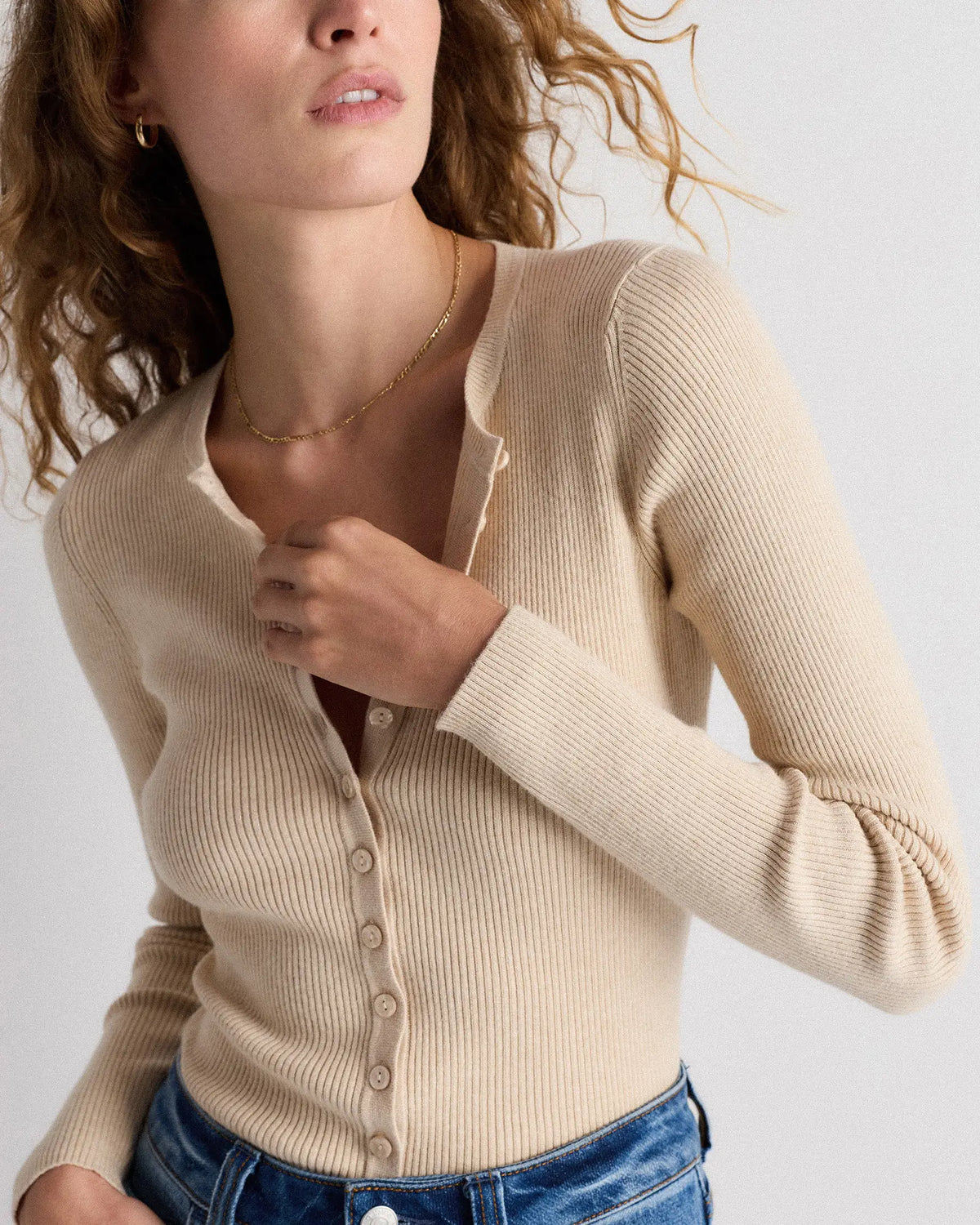 Cotton Cashmere Fitted Ribbed Cardigan - US 5327
