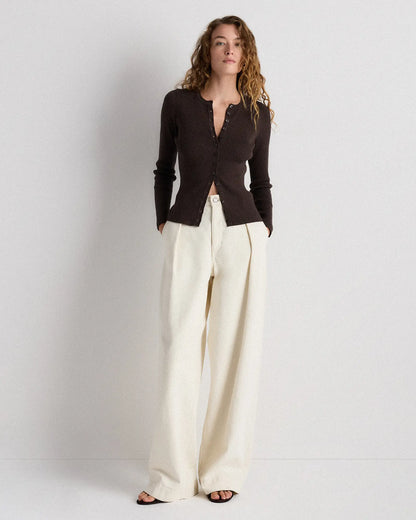 Cotton Cashmere Fitted Ribbed Cardigan - US 2047