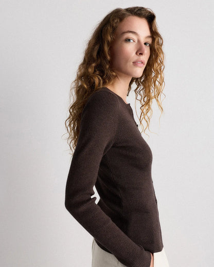 Cotton Cashmere Fitted Ribbed Cardigan - US 2047