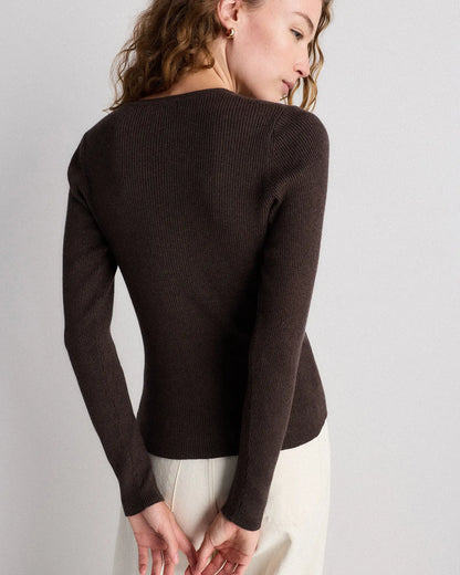 Cotton Cashmere Fitted Ribbed Cardigan - US 2047