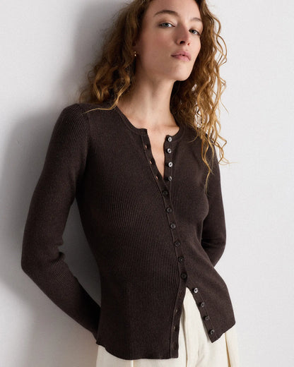 Cotton Cashmere Fitted Ribbed Cardigan - US 2047