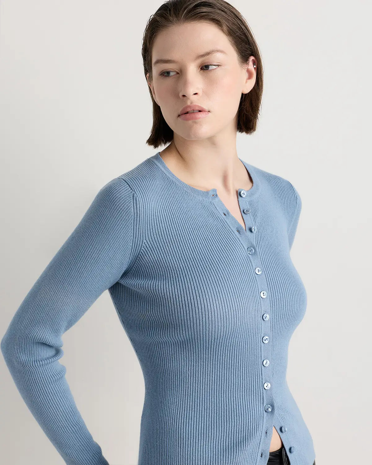 Cotton Cashmere Fitted Ribbed Cardigan - US 1529