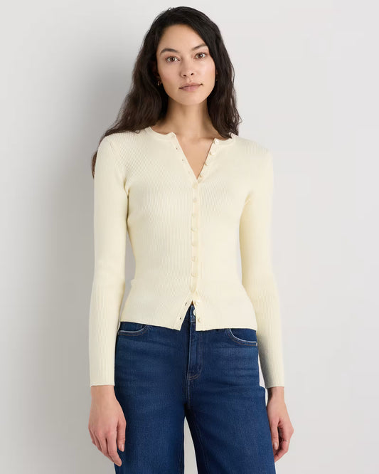 Cotton Cashmere Fitted Ribbed Cardigan - US 0903