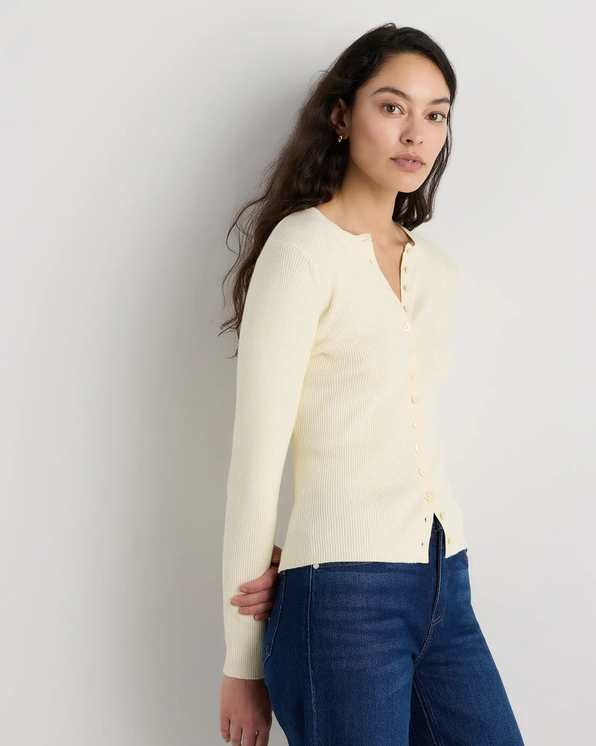 Cotton Cashmere Fitted Ribbed Cardigan - US 0903