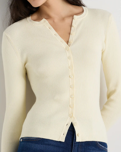 Cotton Cashmere Fitted Ribbed Cardigan - US 0903
