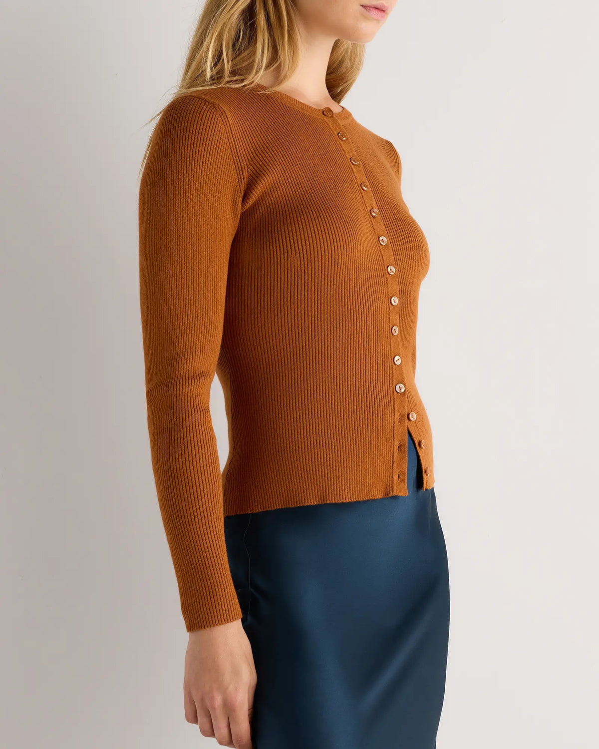 Cotton Cashmere Fitted Ribbed Cardigan - US 4868