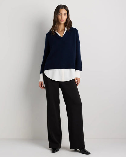 100% Mongolian Cashmere Layered V-Neck Sweater - US 9694