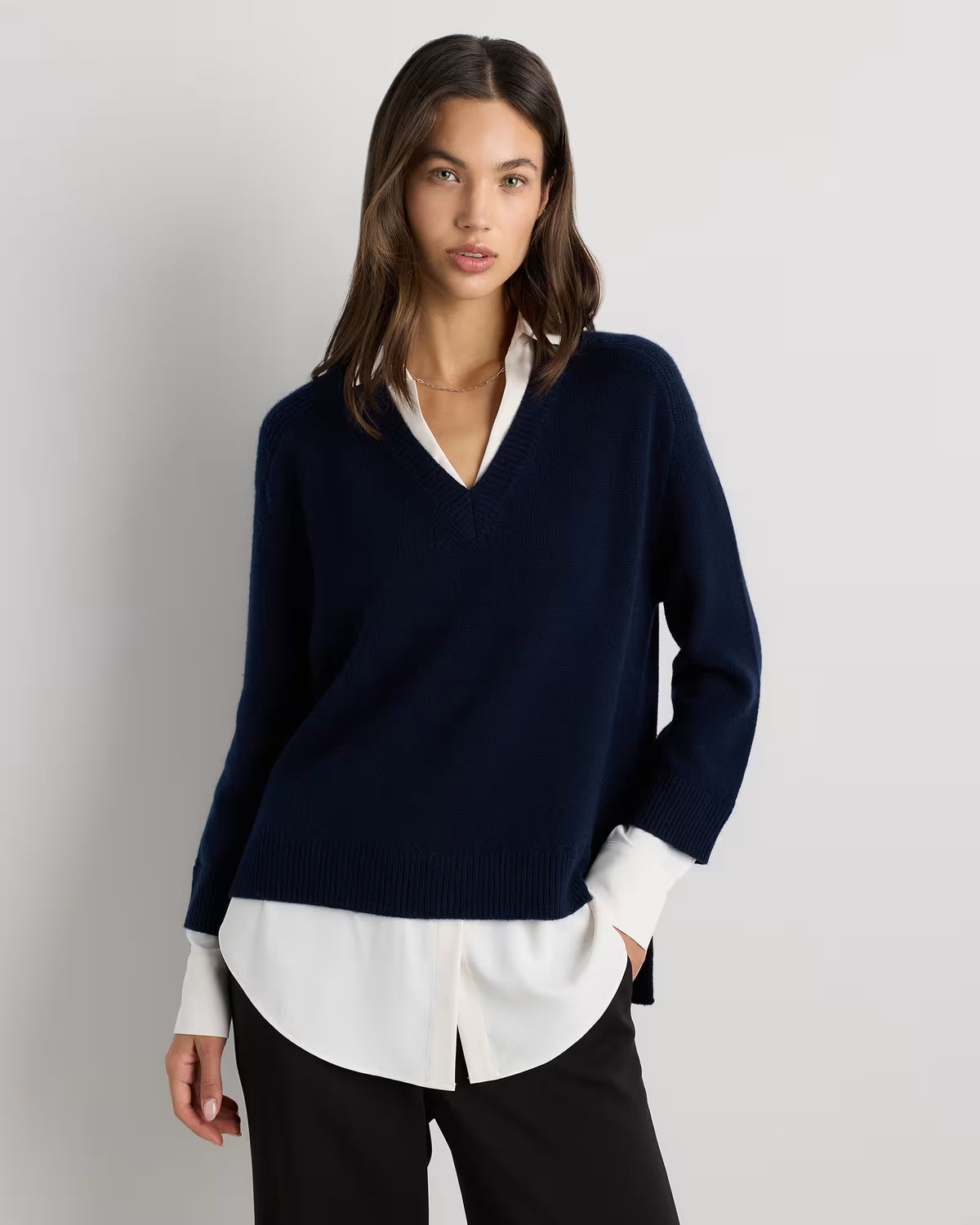 100% Mongolian Cashmere Layered V-Neck Sweater - US 9694