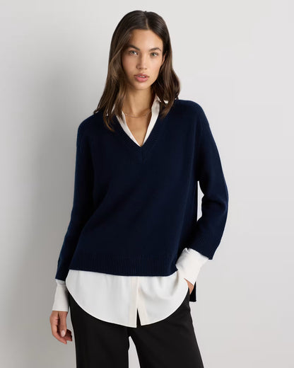 100% Mongolian Cashmere Layered V-Neck Sweater - US 9694