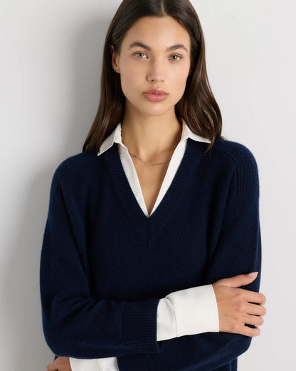 100% Mongolian Cashmere Layered V-Neck Sweater - US 9694