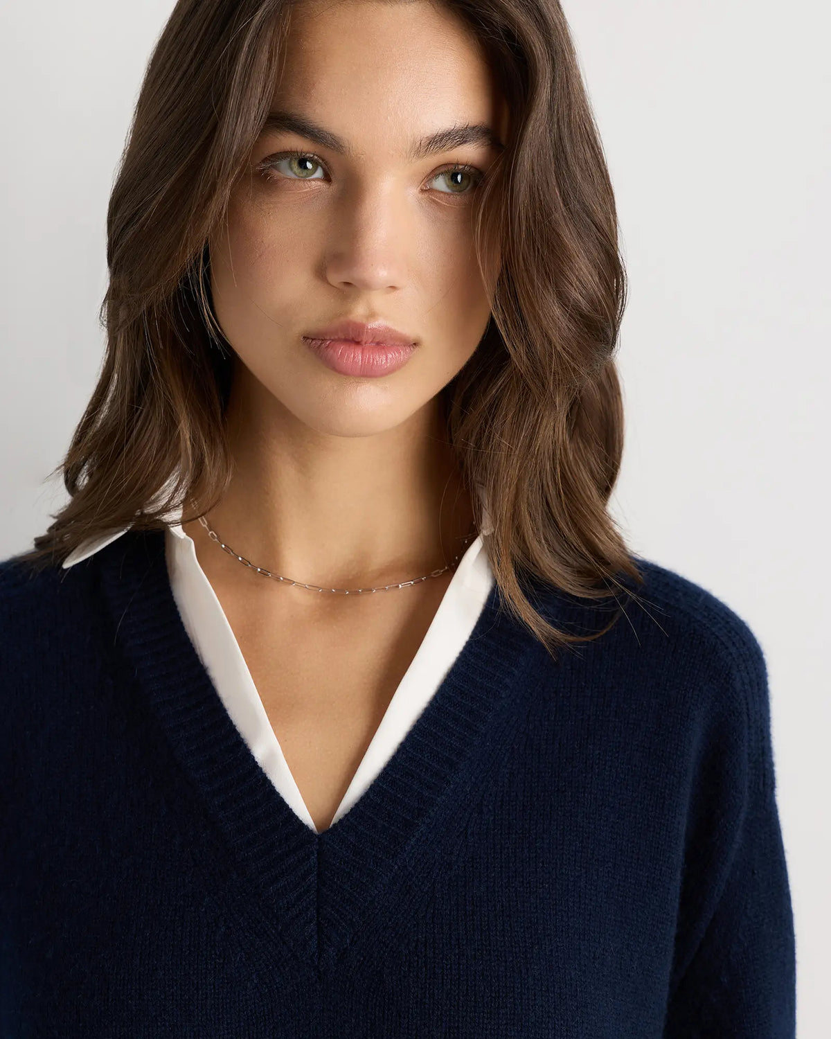 100% Mongolian Cashmere Layered V-Neck Sweater - US 9694