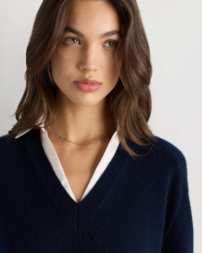 100% Mongolian Cashmere Layered V-Neck Sweater - US 9694